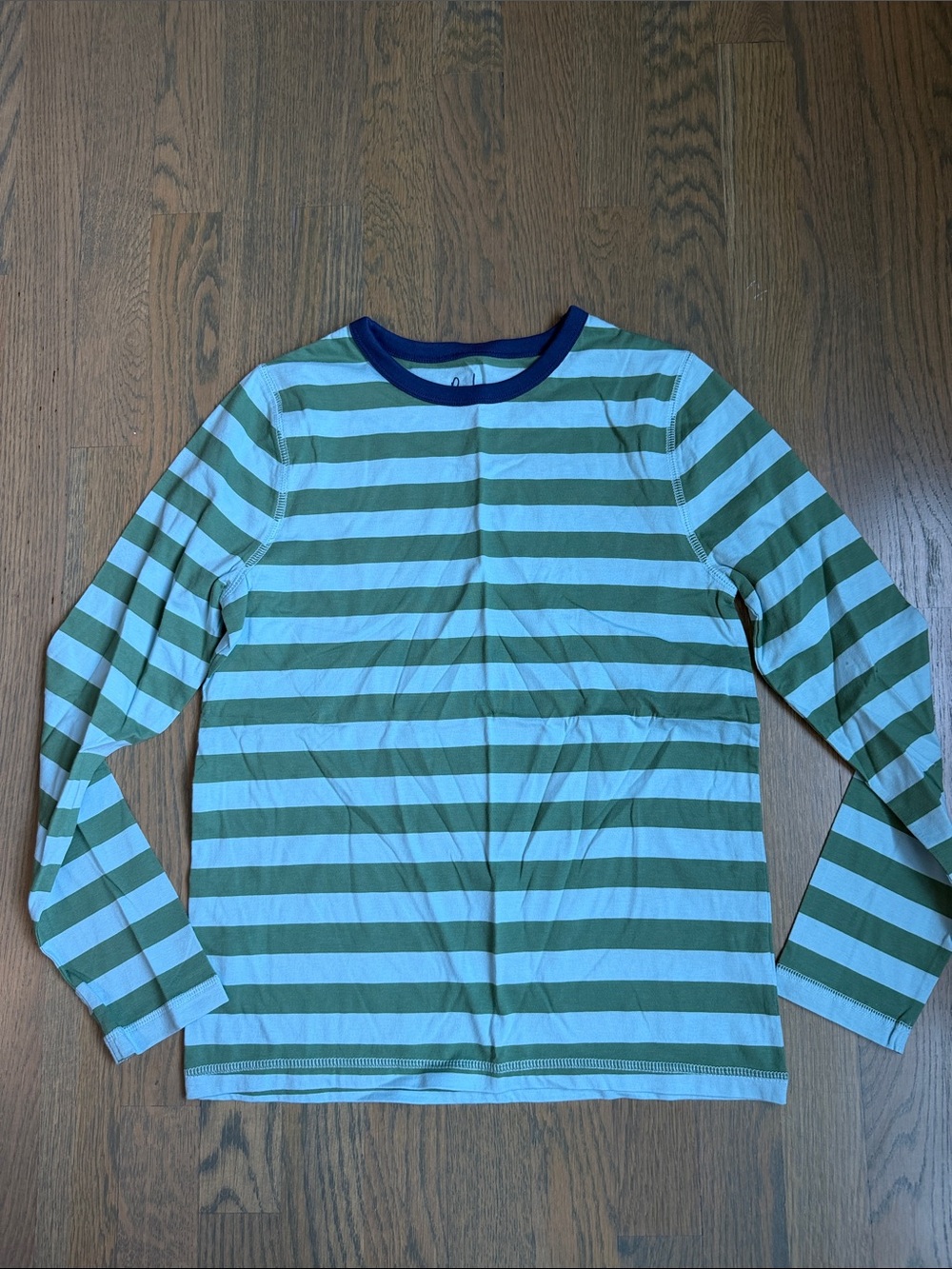 Mini Boden Blue and Green Striped Long Sleeve Tee